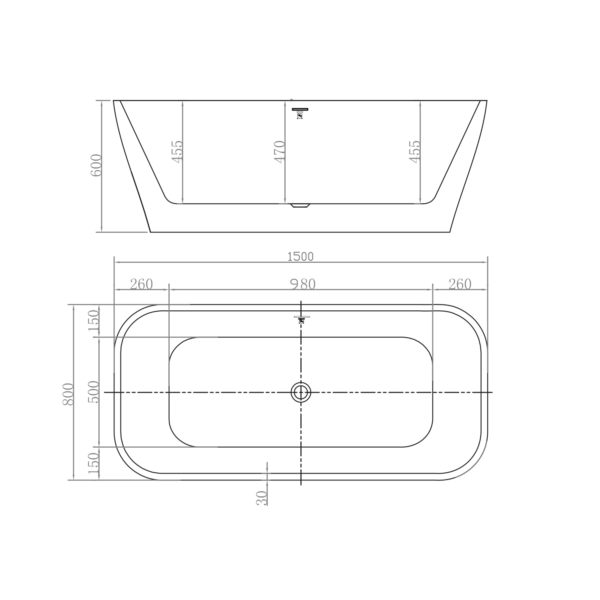 Waterware. 'The Smith' Bath 1500mm Free Standing Gloss White Acrylic | BPBA8352-150 - Image 5